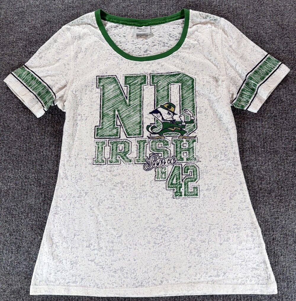 Notre Dame Fighting Irish Football Sheer Ringer Shirt Women’s XL White Green